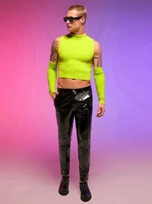 FeverCity Men Mock Neck Crop Sweater, For Fall Winter - Green - View 4