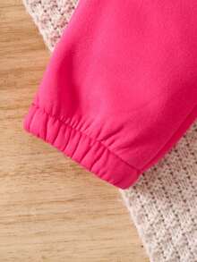 SHEIN 女小童字母圖案衛衣和衛褲 - 玫紅色 - 查看 7