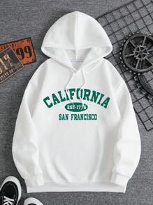 Manfinity Dauomo Men Letter Graphic Drawstring Thermal Lined Hoodie - White - View 1