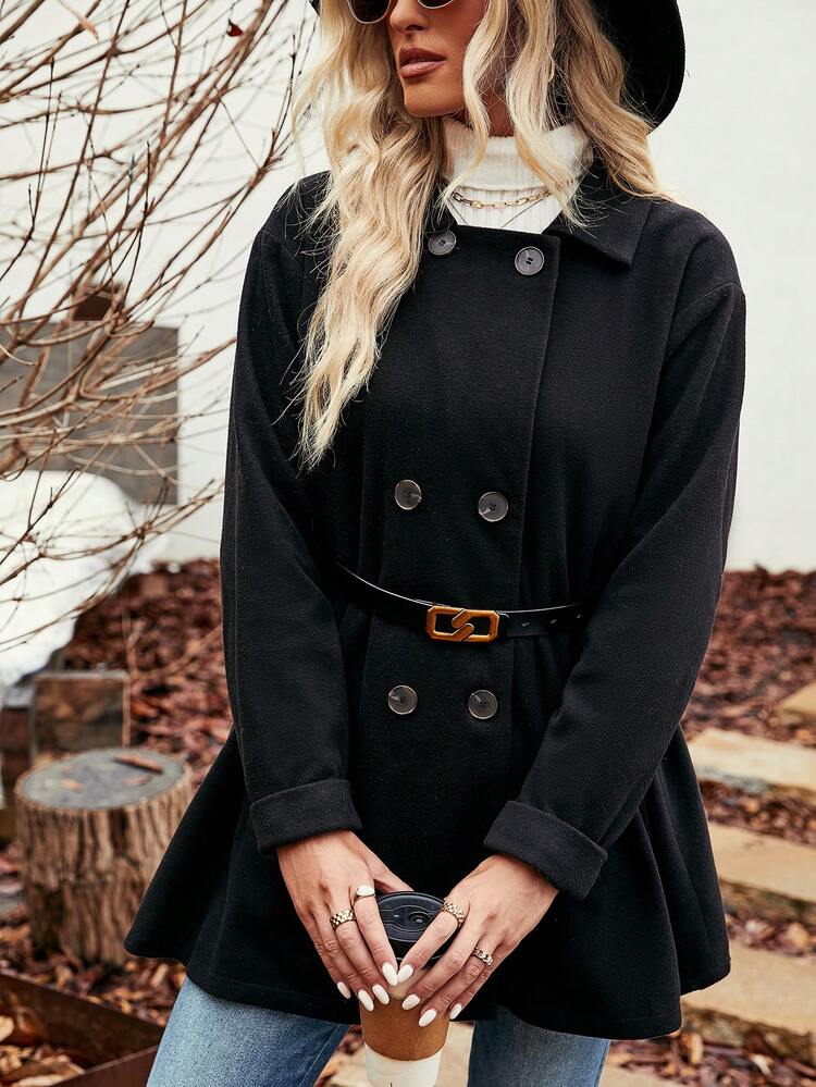 Double Breasted Drop Shoulder Peplum Overcoat Without Belt Fall Cloth For Women