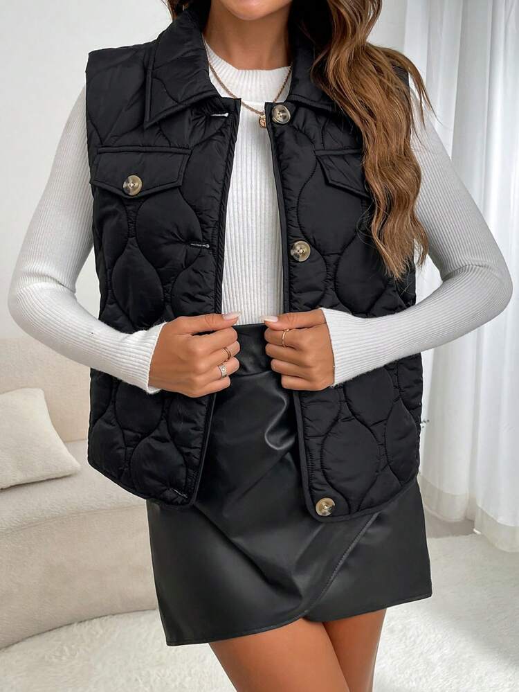 Flap Detail Sleeveless Onion Quilted Coat In Fall/Winter
