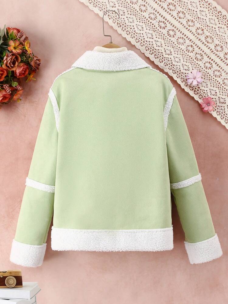 Tween Girl 1pc Contrast Binding Button Front Jacket