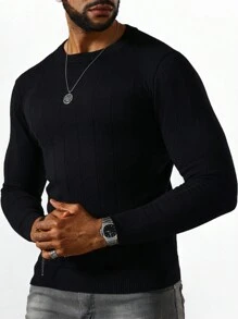 Manfinity Homme Nam Chất rắn Đồ đan Ribbed Áo len - màu đen - Xem 3