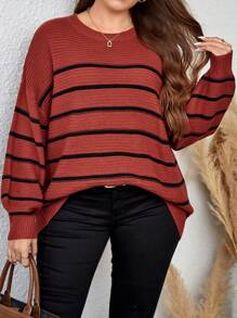 EMERY ROSE Suéter de hombros caídos con estampado de rayas para otoño/invierno en talla grande - Multicolor - Ver 1