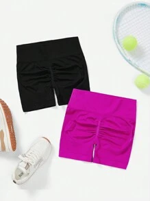 Easithlete 2pcs Seamless Solid Scrunch Butt Sports Shorts - Multicolor - View 1