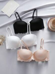 3入組對比色蕾絲有鋼圈內衣 - 彩色 - 查看 4