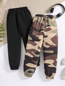 Tween Boy 2pcs Elastic Waist Slant Pocket Pants - Multicolor - View 2