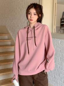 DAZY Letter Graphic Drop Shoulder Drawstring Hoodie - Pink - View 3