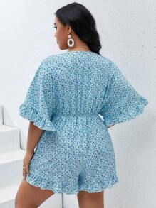 SHEIN VCAY Plus Ditsy Floral Tie Front Romper - Multicolor - View 4