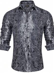 Hombres talla grande Camisa con estampado de paisley con botón - Gris - Ver 1