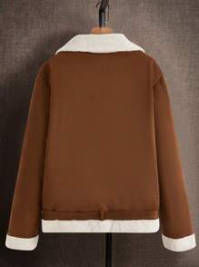 Manfinity 男士1入組毛絨內襯金屬扣環腰帶夾克 - 棕色 - 查看 2