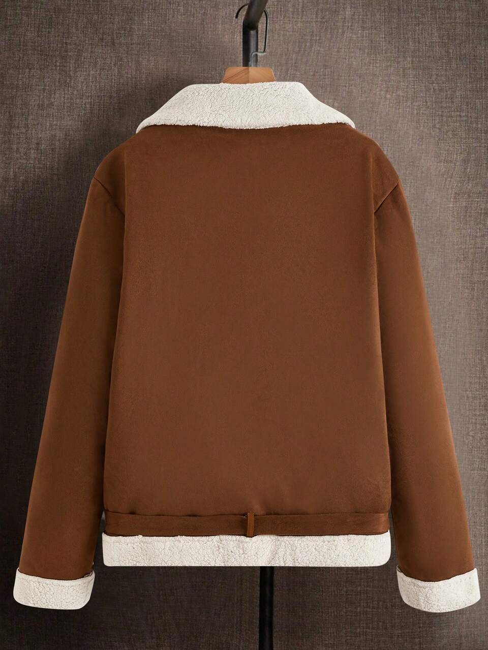 Men 1pc Teddy Lined Buckle Belted Jacket