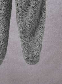 SHEIN Tween Boy Letter Patched 3D Ear Design Flannel Hoodie & Pants - Grey - View 8