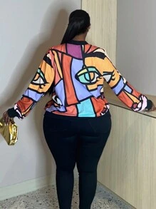 Slaydiva 大碼撞色拉鏈開襟飛行員夾克 - 彩色 - 查看 2