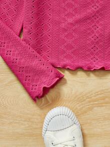 SHEIN Tween Girl Solid Lettuce Trim Mock Neck Tee - Hot Pink - View 4