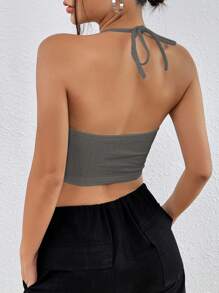 SHEIN EZwear 夏日服裝 實色無背心顯瘦露脊背吊帶上衣 - 灰色 - 查看 2