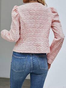 SHEIN Clasi Jacquard Gigot Sleeve Zip Up Jacket - Pink - View 2