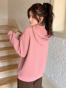 DAZY Letter Graphic Drop Shoulder Drawstring Hoodie - Pink - View 2