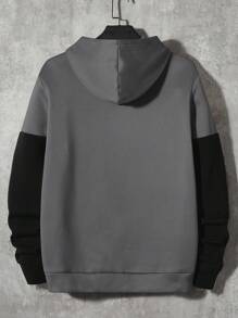 GENTILAND Men Letter Graphic Two Tone Drawstring Hoodie - Grey - View 2