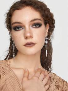 ROMWE Grunge Punk 1 đôi Mốt Hợp kim đồng Mắt & Mặt trăng Thả hoa tai Đối với phụ nữ Để Trang Trí Hàng Ngày - Bạc - Xem 5