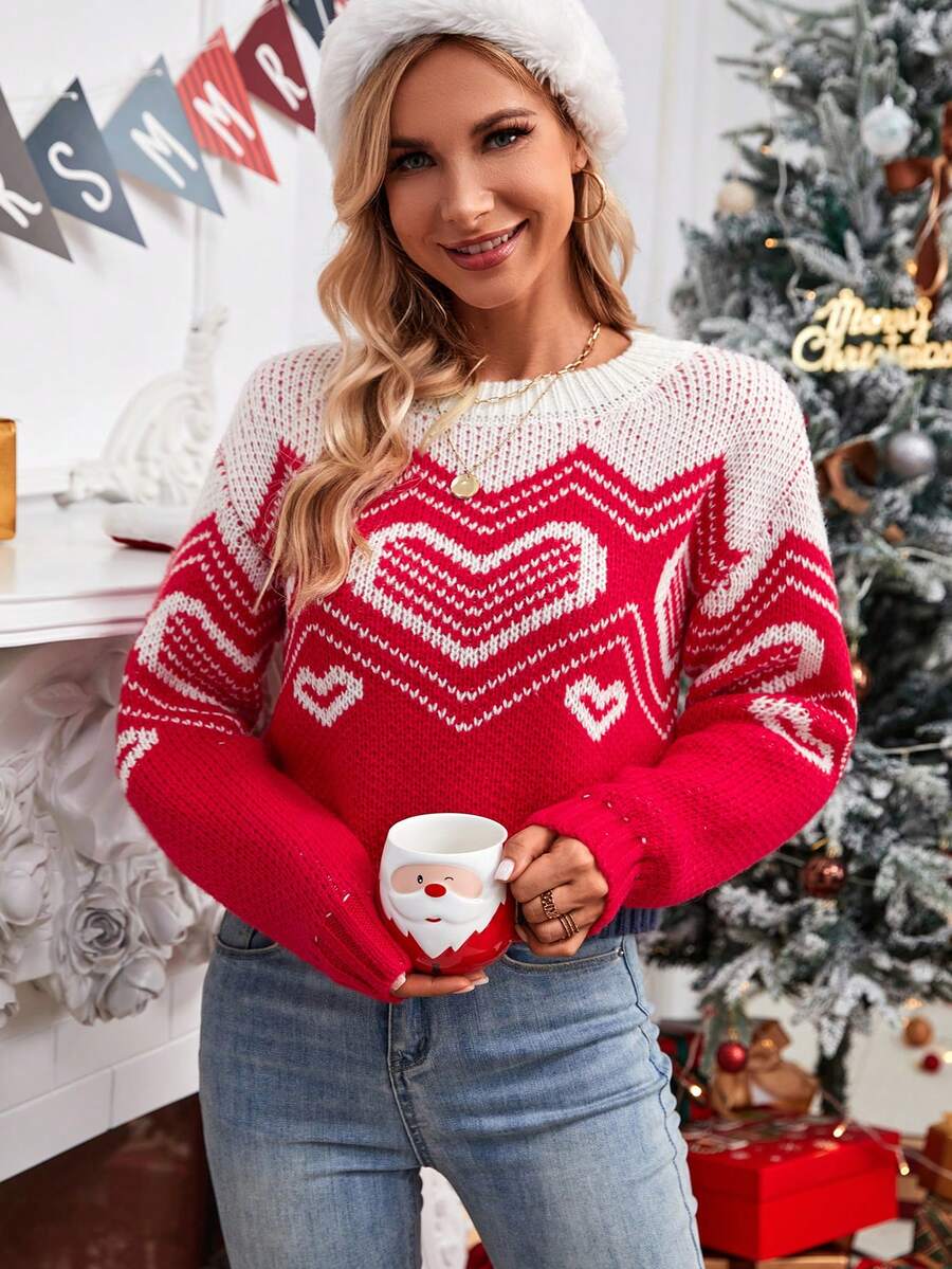 SHEIN Essnce Hình trái tim Thả vai Áo len - Nhiều màu - Xem 1