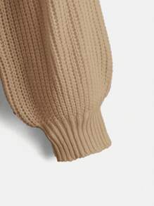 SHEIN Tween Girl Drop Shoulder Ribbed Knit Cardigan In Fall/Winter - Khaki - View 4