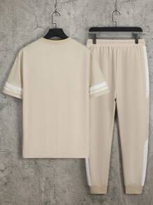 Manfinity Homme Men Letter Graphic Contrast Side Seam Tee & Drawstring Waist Sweatpants