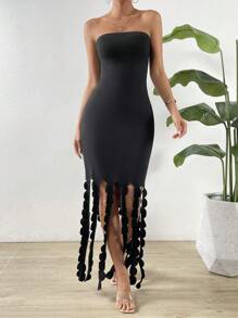 Allurite Fringe Hem Đầm bó sát ống - màu đen - Xem 1