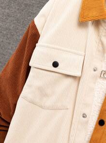 Cậu bé Tween Khối màu Túi có nắp Lót nhiệt Áo khoác vải nhung Không có áo len - Màu Khaki - Xem 6