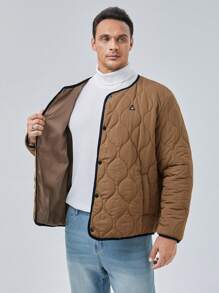 Manfinity VCAY 男士加大码字母拼接撞色绗缝大衣，适合秋冬 - 棕色 - 查看 4