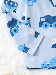 Tween Boy Car Print Tee & Pants PJ Set - Baby Blue - View 3