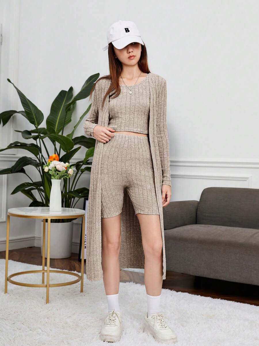 SHEIN 青少年女孩素色背心上衣&騎行褲&外套