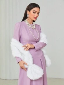 Modelyn 褶皱连衣裙（无腰带）长款晚礼服 - 粉色 - 查看 1