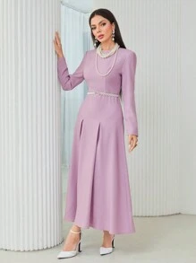 Modelyn 褶皱连衣裙（无腰带）长款晚礼服 - 粉色 - 查看 3