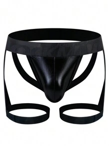 Men Holographic Cut Out Jockstrap - Black - View 1