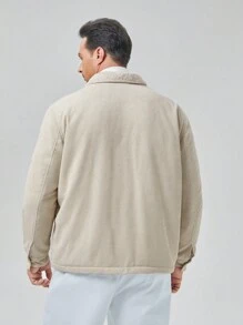 Manfinity VCAY Loose Fit Men's Plus Size Flap Pocket Zipper Jacket, For Fall Winter - Khaki - View 2