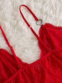 Snug Zone Camisón largo de vestido con estampado de corazón en malla - Rojo - Ver 4