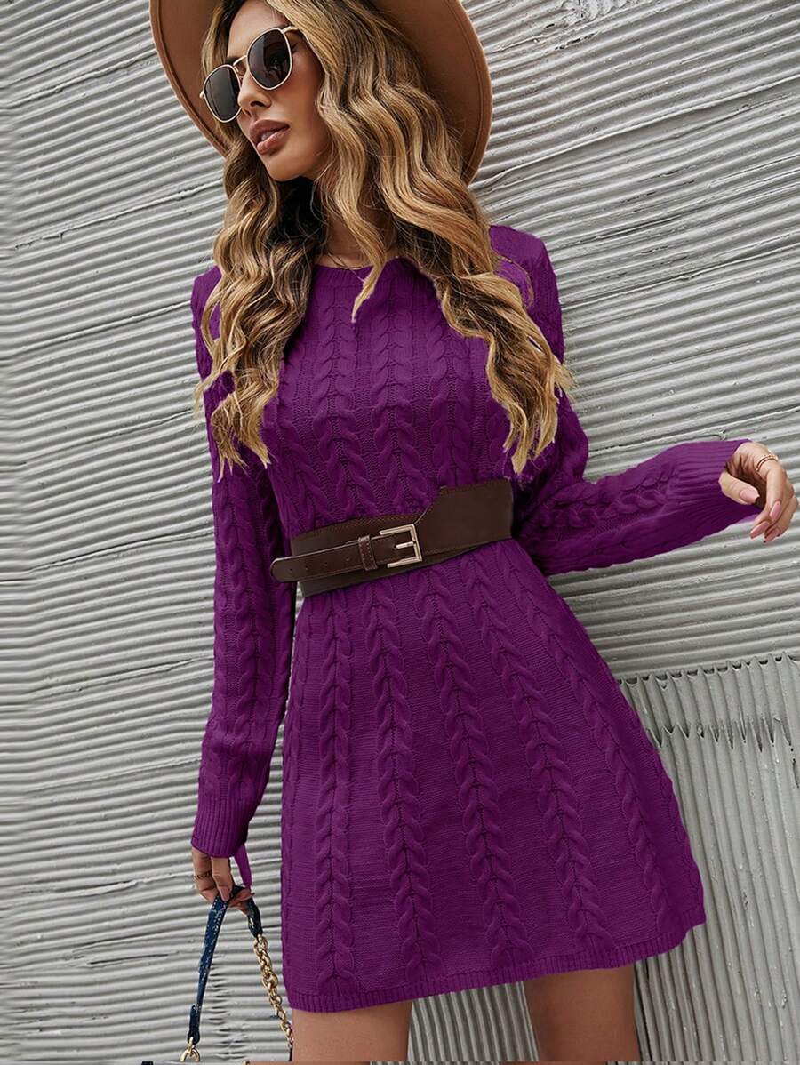 SHEIN Unity 麻花編織毛衣洋裝不附腰帶 - 紫羅蘭色 - 查看 1