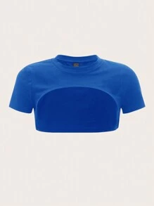 SHEIN ICON Solid Super Crop Top Without Cami Top - Royal Blue - View 1