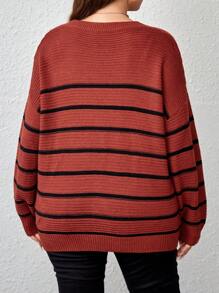 EMERY ROSE Suéter de hombros caídos con estampado de rayas para otoño/invierno en talla grande - Multicolor - Ver 2