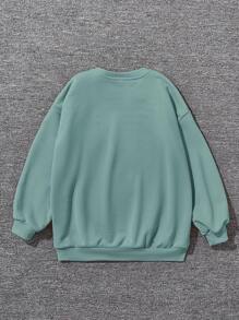 SHEIN Tween Girl Cartoon Embossed Drop Shoulder Sweatshirt