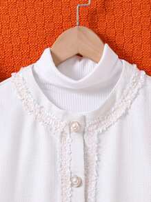 SHEIN Tween Girl 1pc Raw Trimmed Overcoat - White - View 4