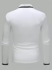 Manfinity Homme Men Contrast Trim Half Button Collar Cotton Color Block White Work Business Casual Golf Polo Shirt, Boyfriend Gift - White - View 2