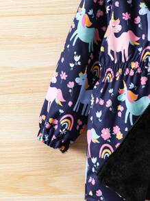 SHEIN 少女单件花卉印花连帽泰迪熊内衬双面外套