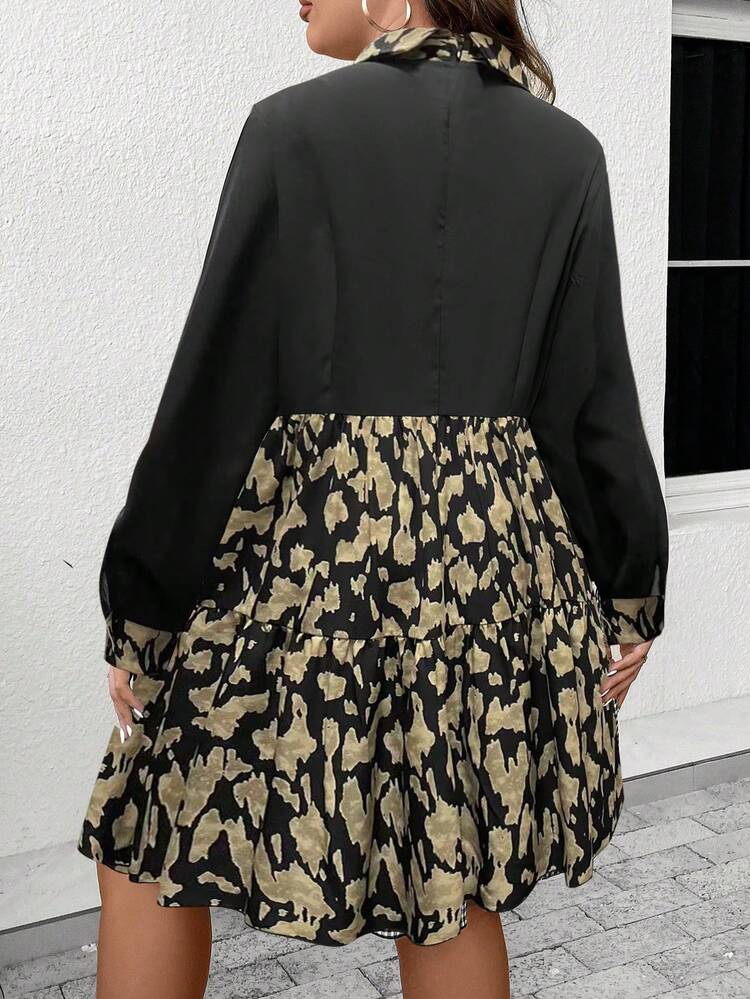 Plus Graphic Print Lantern Sleeve Dress