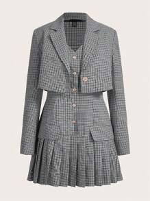 SHEINNeu In kẻ sọc Váy Dây & Nút đơn Áo Jacket Crop - màu đen - Xem 1