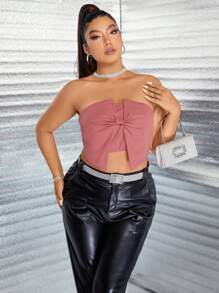 SHEIN Allurite Plus Twist Front Asymmetrical Hem Tube Top - Pink - View 4