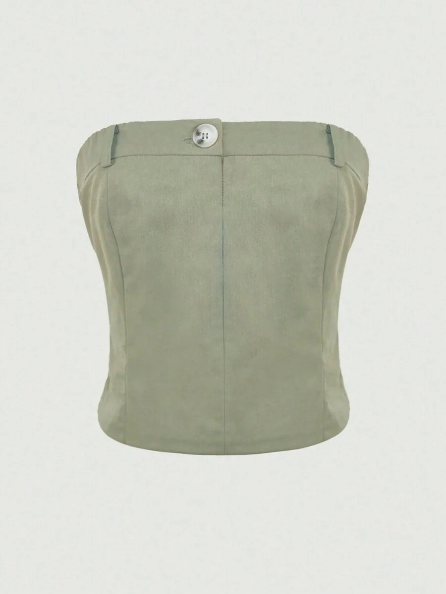 SHEIN ICON 純色鈕扣前抹胸 - 綠色 - 查看 1