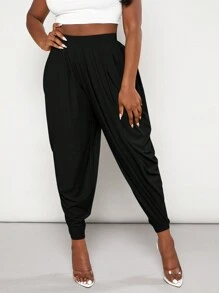 Slaydiva Solid Ruched Drop Crotch Pants - Black - View 5