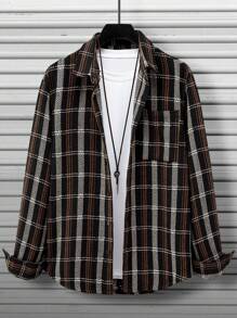 Manfinity Homme Men Plaid Print Pocket Patched Overcoat